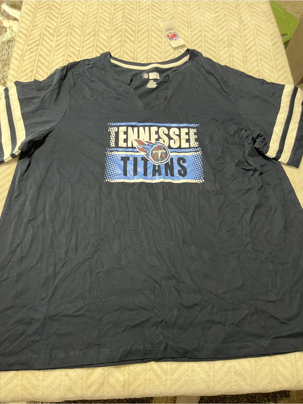 Tennessee Titans Navy Short Sleeve Tee with Striped Sleeves 2xl